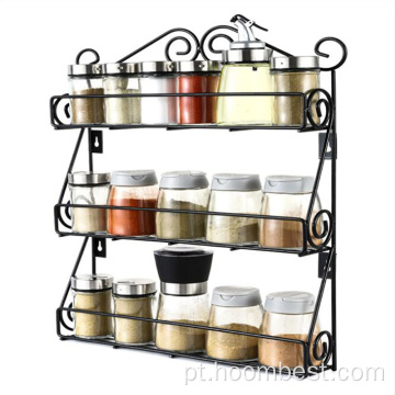 Organizador de metal de prateleira de cozinha de 3 camadas Suporte de jarras Suporte preto Rack de especiarias para mesa de armazenamento